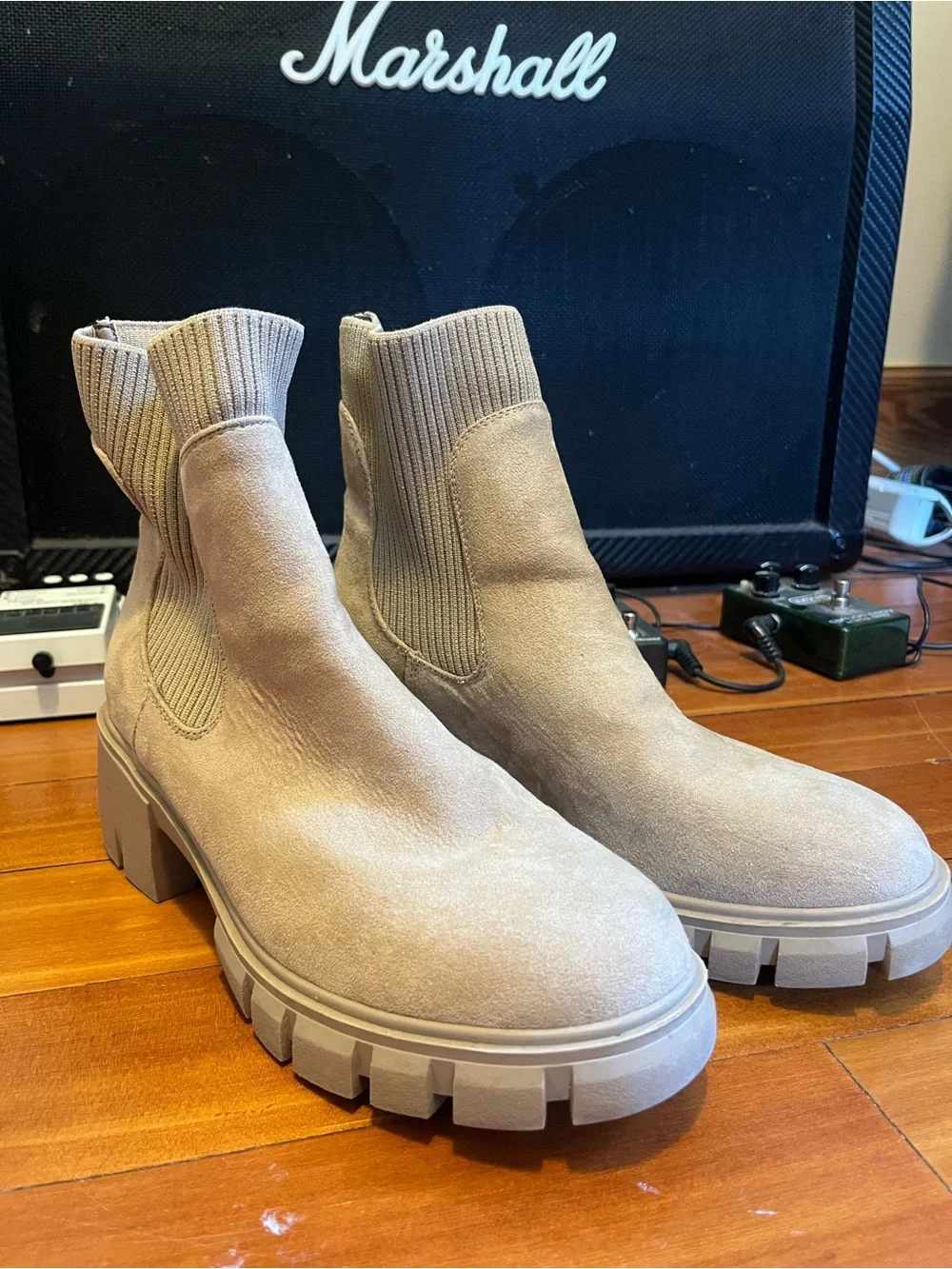 Sincerely Jules Taupe Suede Chunky Chelsea Booties
